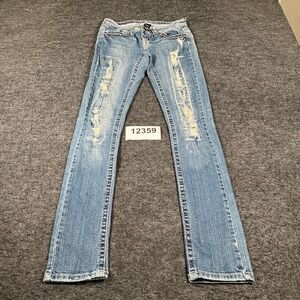 Premiere Skinny Leg Jeans Womens 1/2 Blue Denim Stretch Distressed Rhinestone